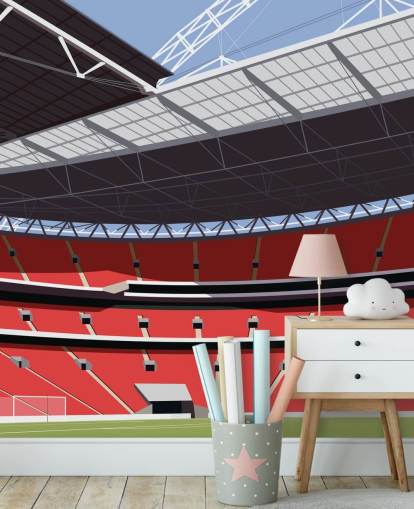 red and green football stadium wallpaper mural called Wembley Stadium by Matthew J I Wood for bedrooms and home offices