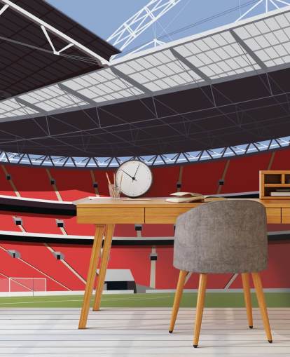 Rote und grüne Fußballstadion-Tapete namens Wembley Stadium von Matthew J I Wood für Schlafzimmer und Heimbüros
