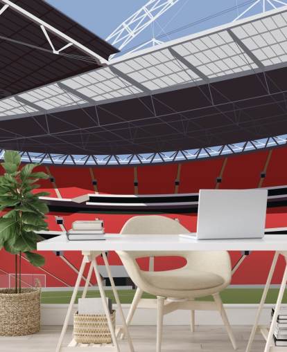mural de papel de parede de estádio de futebol vermelho e verde chamado Estádio de Wembley, de Matthew J I Wood, para quartos e escritórios domésticos