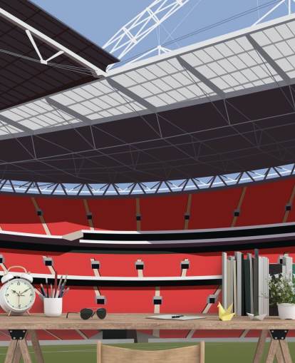Rote und grüne Fußballstadion-Tapete namens Wembley Stadium von Matthew J I Wood für Schlafzimmer und Heimbüros Rote und grüne Fußballstadion-Tapete namens Wembley Stadium von Matthew J I Wood für Schlafzimmer und Heimbüros
