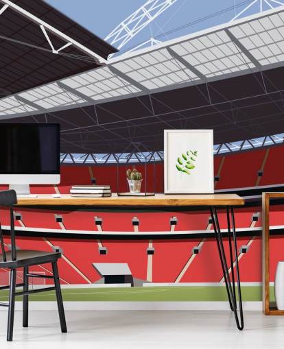 Carta da parati murale con stadio di calcio rosso e verde chiamato Wembley Stadium di Matthew J I Wood per camere da letto e uffici domestici