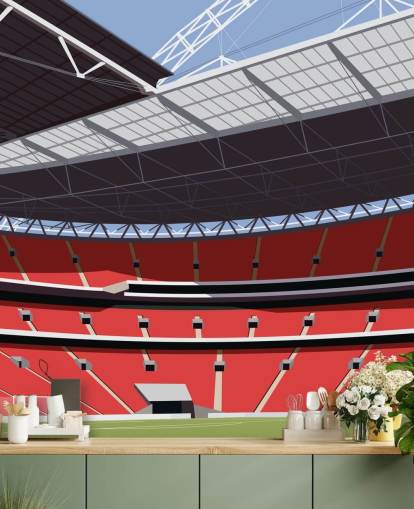 Rote und grüne Fußballstadion-Tapete namens Wembley Stadium von Matthew J I Wood für Schlafzimmer und Heimbüros