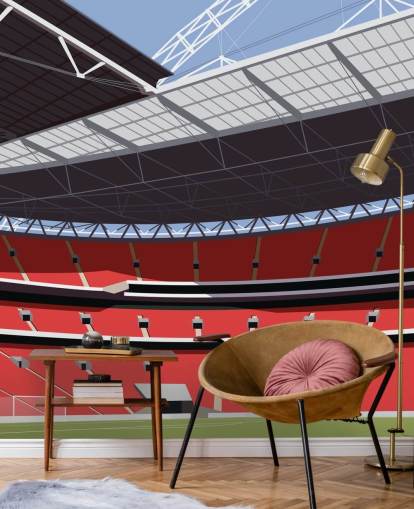 Carta da parati murale con stadio di calcio rosso e verde chiamato Wembley Stadium di Matthew J I Wood per camere da letto e uffici domestici