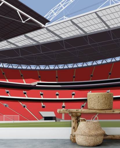 mural de papel pintado rojo y verde de un estadio de fútbol llamado Estadio de Wembley de Matthew J I Wood para dormitorios y oficinas en casa mural de papel pintado rojo y verde de un estadio de fútbol llamado Estadio de Wembley de Matthew J I Wood para dormitorios y oficinas en casa