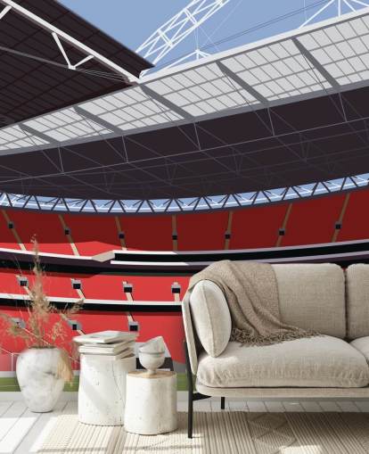 Carta da parati murale con stadio di calcio rosso e verde chiamato Wembley Stadium di Matthew J I Wood per camere da letto e uffici domestici