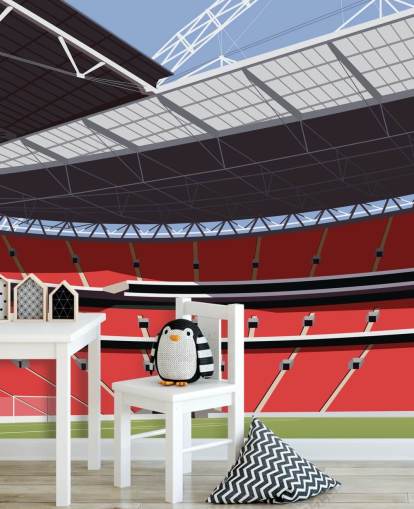 Carta da parati murale con stadio di calcio rosso e verde chiamato Wembley Stadium di Matthew J I Wood per camere da letto e uffici domestici