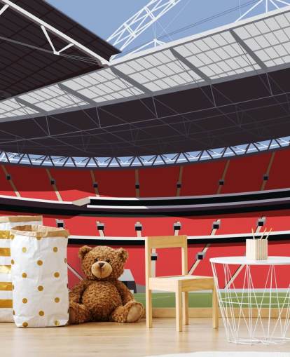 rødt og grønt fotballstadion tapet veggmaleri kalt Wembley Stadium av Matthew J I Wood for soverom og hjemmekontorer