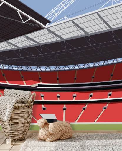red and green football stadium wallpaper mural called Wembley Stadium by Matthew J I Wood for bedrooms and home offices