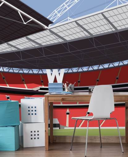 rode en groene muurschildering van het voetbalstadion genaamd Wembley Stadium van Matthew J I Wood voor slaapkamers en kantoren aan huis