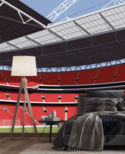 red and green football stadium wallpaper mural called Wembley Stadium by Matthew J I Wood for bedrooms and home offices