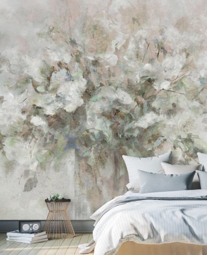 hvitt tilpassbart blomstertapet veggmaleri kalt Blooming Textures av Carol Robinson for bad, soverom og salonger