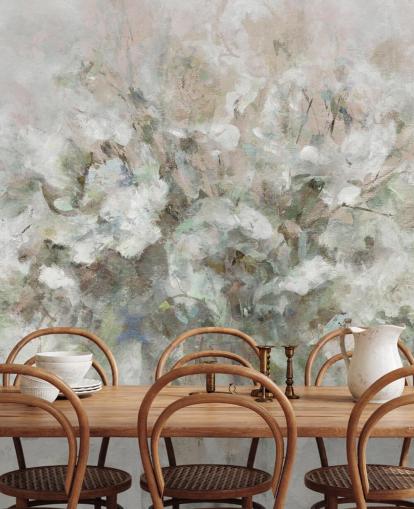 mural de papel pintado floral personalizable blanco llamado Blooming Textures de Carol Robinson para baños, dormitorios y salones