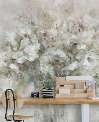vit anpassningsbar blommig tapetväggmålning kallad Blooming Textures av Carol Robinson för badrum, sovrum och lounger
