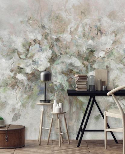 mural de papel pintado floral personalizable blanco llamado Blooming Textures de Carol Robinson para baños, dormitorios y salones