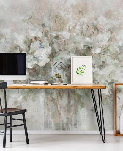 witte aanpasbare bloemenbehangmuurschildering genaamd Blooming Textures van Carol Robinson voor badkamers, slaapkamers en lounges