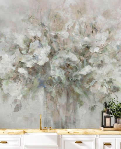 hvitt tilpassbart blomstertapet veggmaleri kalt Blooming Textures av Carol Robinson for bad, soverom og salonger hvitt tilpassbart blomstertapet veggmaleri kalt Blooming Textures av Carol Robinson for bad, soverom og salonger