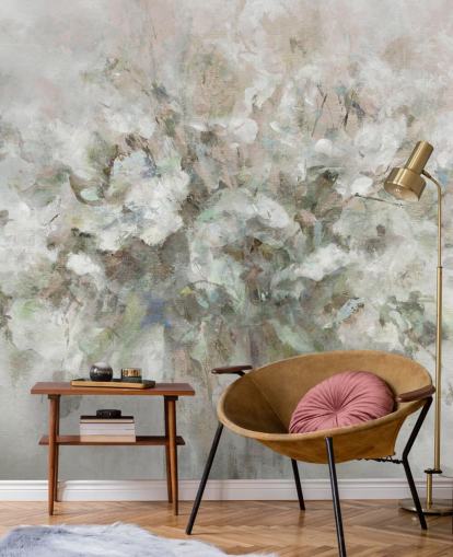 mural de papel pintado floral personalizable blanco llamado Blooming Textures de Carol Robinson para baños, dormitorios y salones