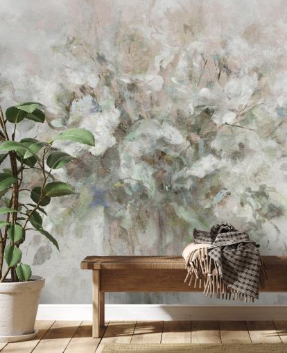 hvitt tilpassbart blomstertapet veggmaleri kalt Blooming Textures av Carol Robinson for bad, soverom og salonger