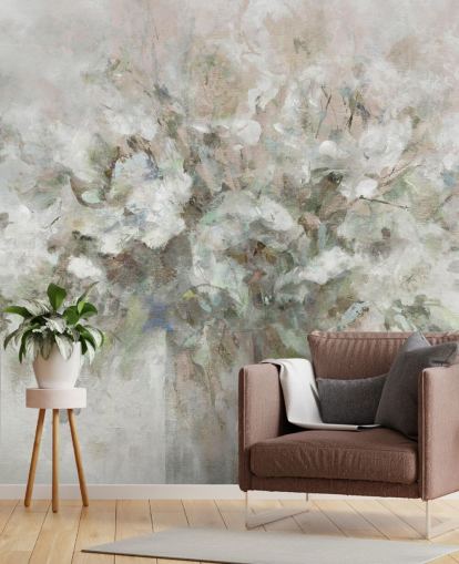 mural de papel pintado floral personalizable blanco llamado Blooming Textures de Carol Robinson para baños, dormitorios y salones