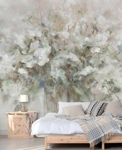 papier peint floral blanc personnalisable appelé Blooming Textures de Carol Robinson pour les salles de bain, les chambres et les salons