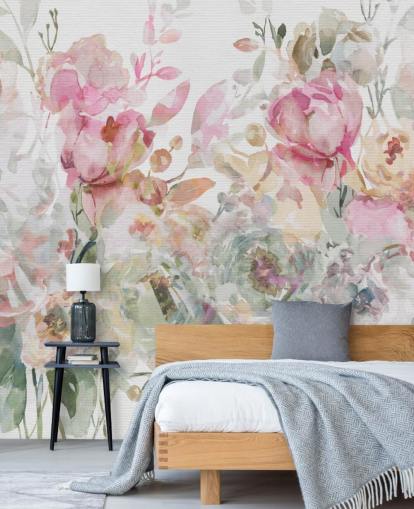 mural de papel pintado floral personalizable blanco y rosa llamado Floral Confetti Collage de Carol Robinson