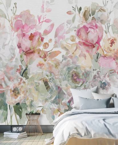 mural de papel pintado floral personalizable blanco y rosa llamado Floral Confetti Collage de Carol Robinson