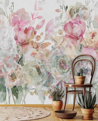 mural de papel pintado floral personalizable blanco y rosa llamado Floral Confetti Collage de Carol Robinson