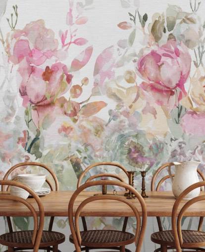 white and pink customizable floral wallpaper mural called Floral Confetti Collage by Carol Robinson