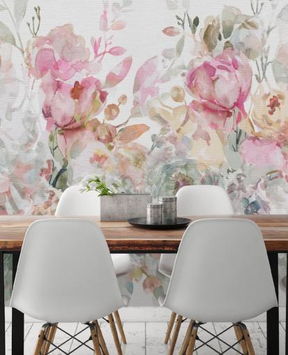 mural de papel pintado floral personalizable blanco y rosa llamado Floral Confetti Collage de Carol Robinson