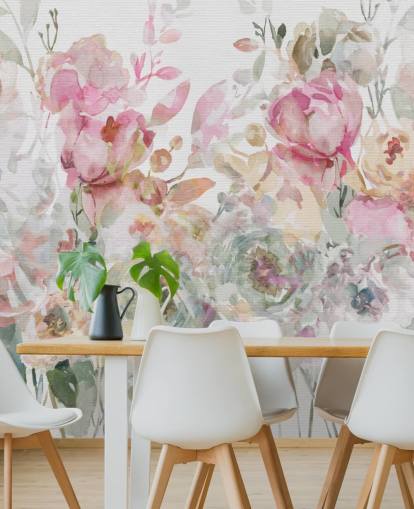 white and pink customizable floral wallpaper mural called Floral Confetti Collage by Carol Robinson