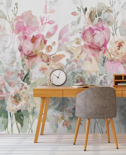 Personalisierbare Blumentapete in Weiß und Rosa namens Floral Confetti Collage von Carol Robinson