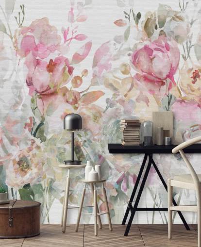 hvitt og rosa tilpassbart blomstertapet veggmaleri kalt Floral Confetti Collage av Carol Robinson hvitt og rosa tilpassbart blomstertapet veggmaleri kalt Floral Confetti Collage av Carol Robinson