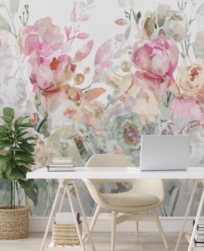 vit och rosa anpassningsbar blommig tapetväggmålning kallad Floral Confetti Collage av Carol Robinson