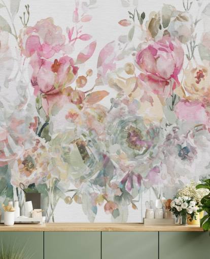 mural de papel pintado floral personalizable blanco y rosa llamado Floral Confetti Collage de Carol Robinson