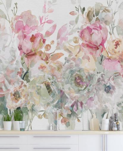mural de papel pintado floral personalizable blanco y rosa llamado Floral Confetti Collage de Carol Robinson mural de papel pintado floral personalizable blanco y rosa llamado Floral Confetti Collage de Carol Robinson
