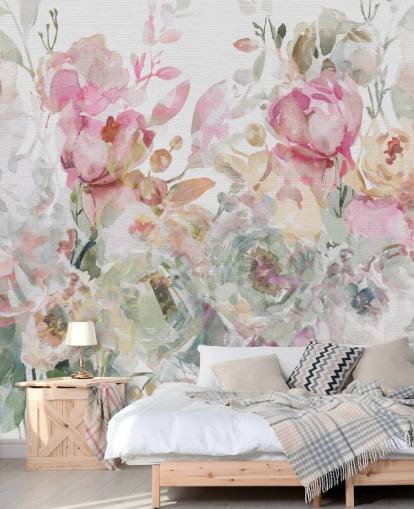 white and pink customisable floral wallpaper mural called Floral Confetti Collage by Carol Robinson white and pink customisable floral wallpaper mural called Floral Confetti Collage by Carol Robinson