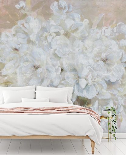 white customisable floral wallpaper mural called Sun Bleached Bouquet for living rooms and kitchens