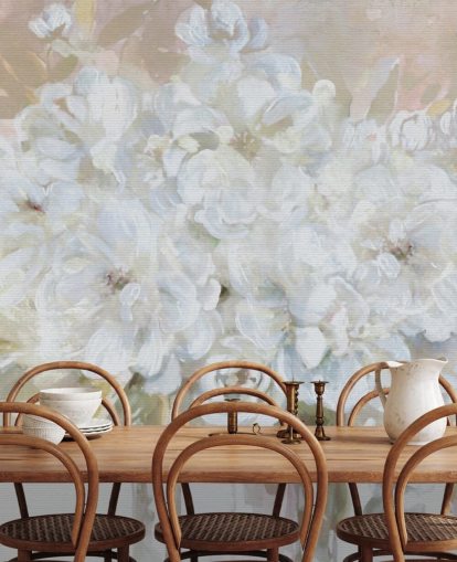 valkoinen muokattava kukka-taustakuvamaalaus nimeltä Sun Bleached Bouquet olohuoneisiin ja keittiöihin valkoinen muokattava kukka-taustakuvamaalaus nimeltä Sun Bleached Bouquet olohuoneisiin ja keittiöihin