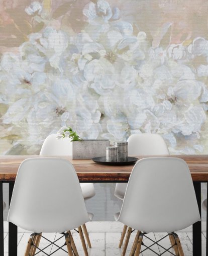 hvidt tilpassbart blomstertapet vægmaleri kaldet Sun Bleached Bouquet til stuer og køkkener hvidt tilpassbart blomstertapet vægmaleri kaldet Sun Bleached Bouquet til stuer og køkkener