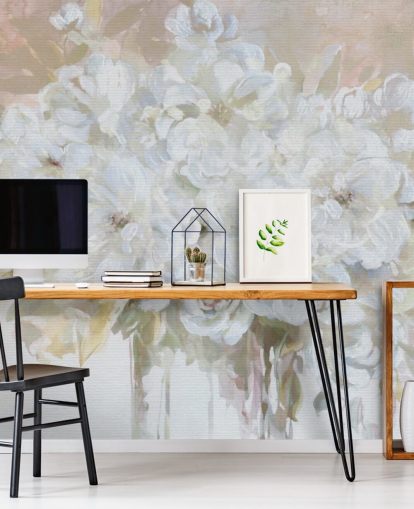 hvidt tilpassbart blomstertapet vægmaleri kaldet Sun Bleached Bouquet til stuer og køkkener hvidt tilpassbart blomstertapet vægmaleri kaldet Sun Bleached Bouquet til stuer og køkkener