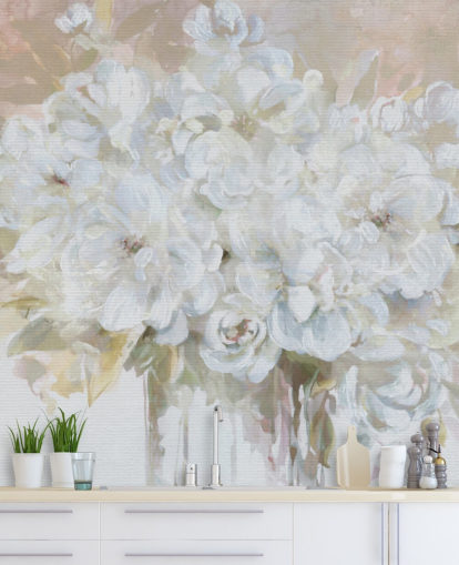 papier peint mural floral blanc personnalisable appelé Sun Bleached Bouquet pour les salons et les cuisines papier peint mural floral blanc personnalisable appelé Sun Bleached Bouquet pour les salons et les cuisines