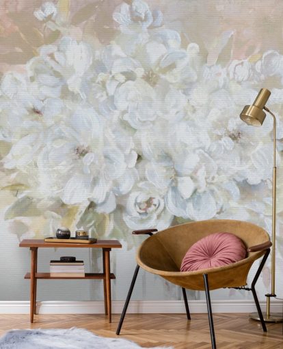 valkoinen muokattava kukka-taustakuvamaalaus nimeltä Sun Bleached Bouquet olohuoneisiin ja keittiöihin valkoinen muokattava kukka-taustakuvamaalaus nimeltä Sun Bleached Bouquet olohuoneisiin ja keittiöihin