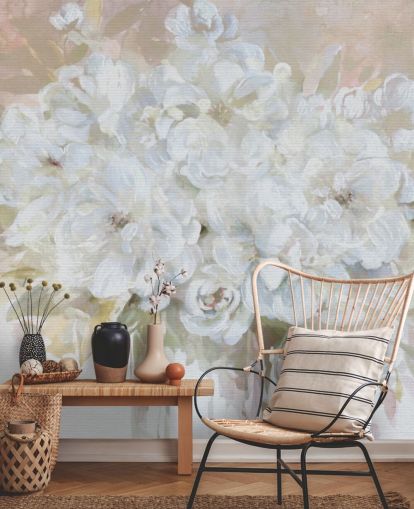 valkoinen muokattava kukka-taustakuvamaalaus nimeltä Sun Bleached Bouquet olohuoneisiin ja keittiöihin valkoinen muokattava kukka-taustakuvamaalaus nimeltä Sun Bleached Bouquet olohuoneisiin ja keittiöihin