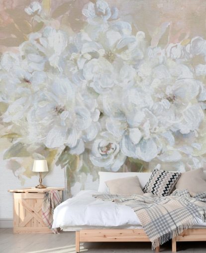 hvidt tilpassbart blomstertapet vægmaleri kaldet Sun Bleached Bouquet til stuer og køkkener hvidt tilpassbart blomstertapet vægmaleri kaldet Sun Bleached Bouquet til stuer og køkkener