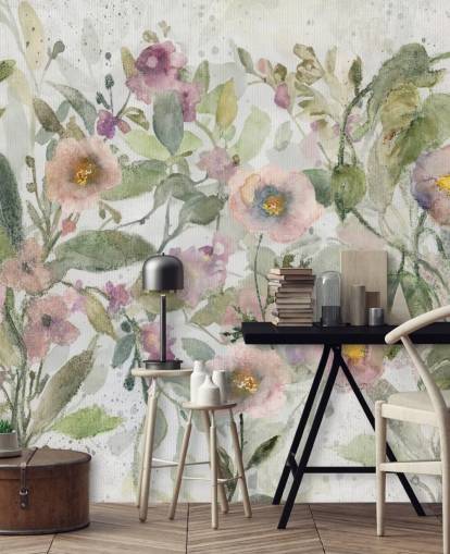 papier peint floral personnalisable rose, vert et blanc appelé Tangled Tapesty de Carol Robinson pour les chambres et les salons papier peint floral personnalisable rose, vert et blanc appelé Tangled Tapesty de Carol Robinson pour les chambres et les salons