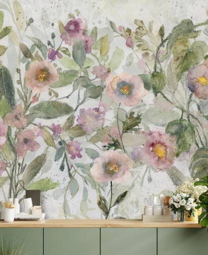 papel de parede floral personalizável rosa, verde e branco chamado Tangled Tapesty de Carol Robinson para quartos e salas de estar papel de parede floral personalizável rosa, verde e branco chamado Tangled Tapesty de Carol Robinson para quartos e salas de estar