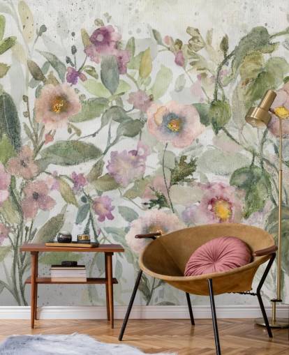 pink, green and white customizable floral wallpaper called Tangled Tapesty by Carol Robinson for bedrooms and living rooms pink, green and white customizable floral wallpaper called Tangled Tapesty by Carol Robinson for bedrooms and living rooms