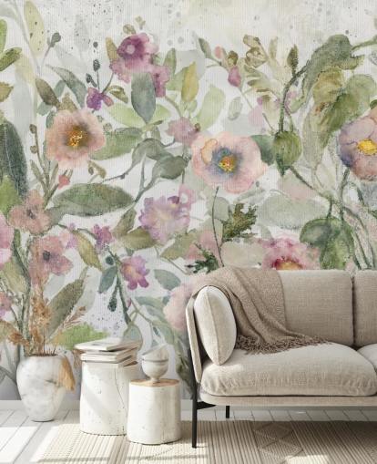 papel pintado floral personalizable rosa, verde y blanco llamado Tangled Tapesty de Carol Robinson para dormitorios y salas de estar papel pintado floral personalizable rosa, verde y blanco llamado Tangled Tapesty de Carol Robinson para dormitorios y salas de estar