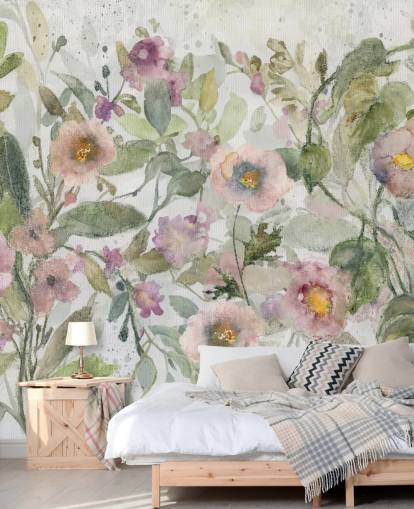 Personalisierbare Blumentapete in Rosa, Grün und Weiß namens Tangled Tapesty von Carol Robinson für Schlafzimmer und Wohnzimmer Personalisierbare Blumentapete in Rosa, Grün und Weiß namens Tangled Tapesty von Carol Robinson für Schlafzimmer und Wohnzimmer