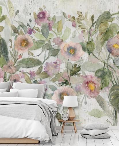 pink, green and white customizable floral wallpaper called Tangled Tapesty by Carol Robinson for bedrooms and living rooms pink, green and white customizable floral wallpaper called Tangled Tapesty by Carol Robinson for bedrooms and living rooms